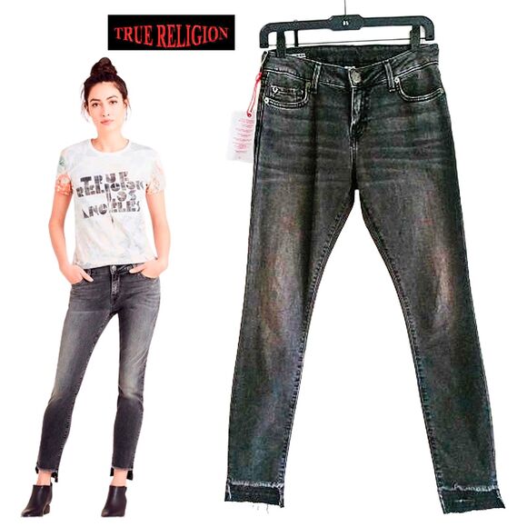 TRUE RELIGION NEW Goth HALLE Raw Step Hem Mid-Rise Super Skinny Jean 27 - Picture 1 of 12